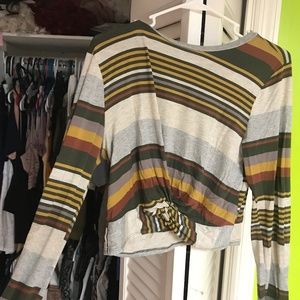 Striped wrinkle front crop top